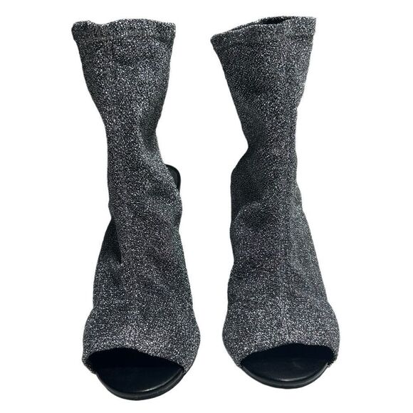 Brash Silver Sparkly High Heels Peep Toe Pumps Four inch Heel Bootie Open Back - Picture 2 of 12